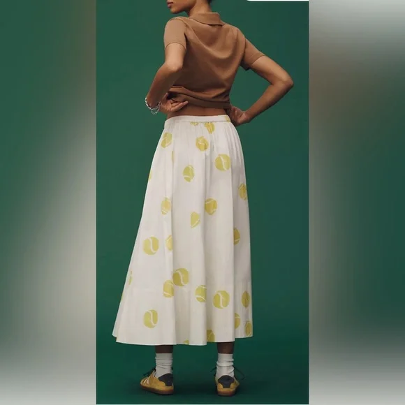 ANTHROPOLOGIE MAEVE JACIE TENNIS POPLIN MIDI SKIRT KATE SHELTER EDITION XS/S NWT - Picture 5 of 11